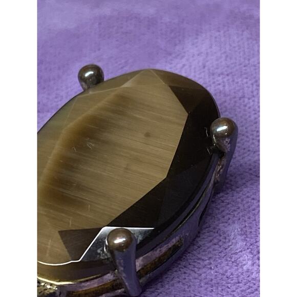 Vintage Brass Tiger’s Eye Pendant Oval Faceted Cabochon Boho Goth Fairy Artisan - Picture 8 of 13